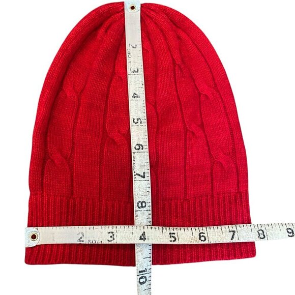 100% Cashmere Red Cable-Knit Beanie Cap, Helping Hand Handlooms #340F - Picture 7 of 8